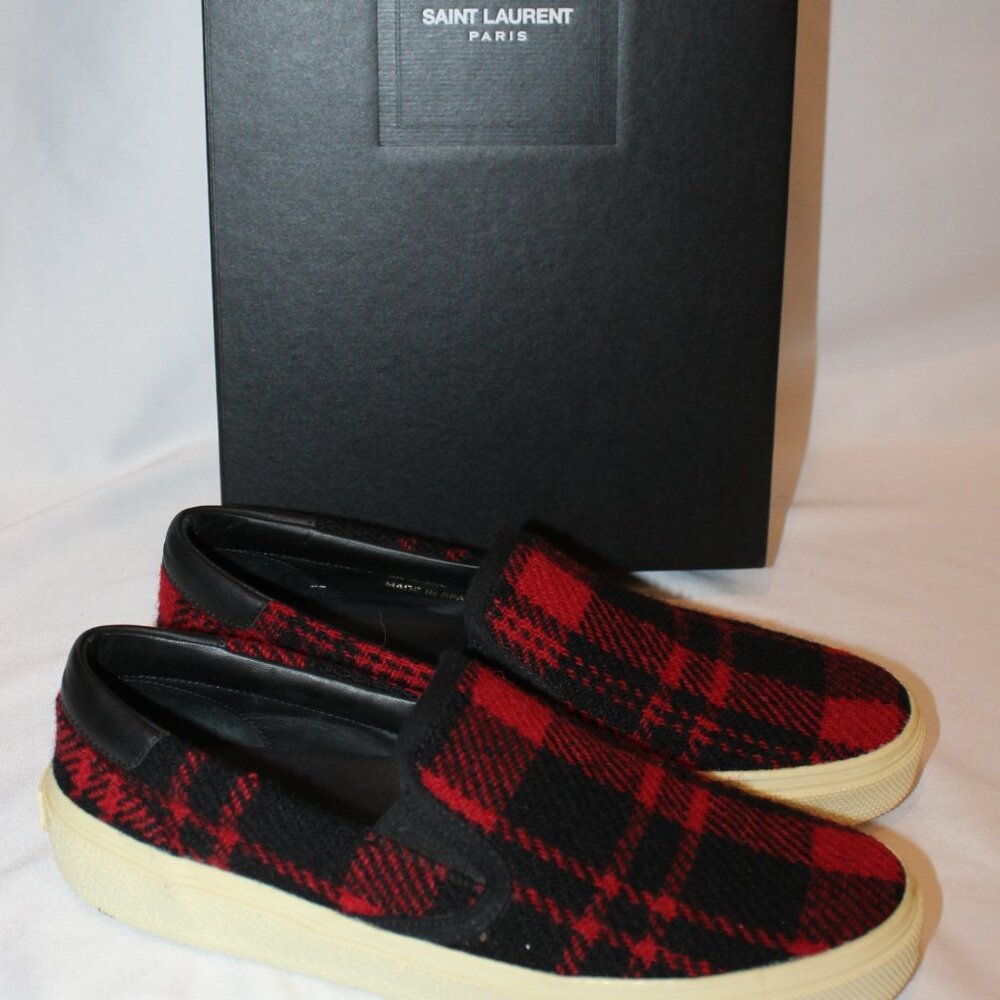 NIB SAINT LAURENT WOMEN'S BLACK RED PLAID SNEAKERS SZ EU 39 US 8 $595